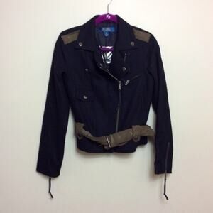 Millard Fillmore black wool Moto jacket. Medium